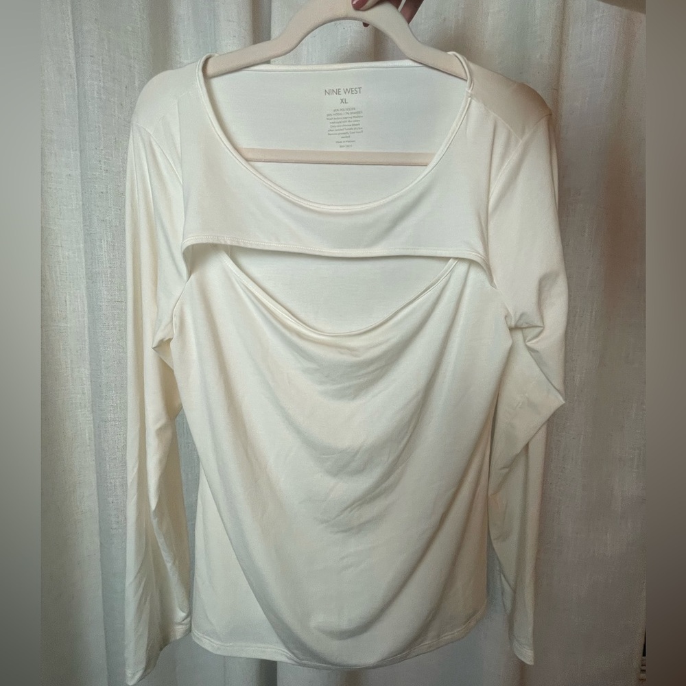 3 for $15 🦋 Nine West Cream Long Sleeve Open Neck Blouse XL Lightweight
